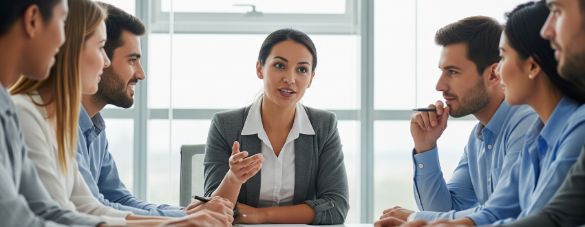 overcoming-imposter-syndrome-allyship-in-action Overcoming imposter syndrome: allyship in action as colleagues amplify a woman’s voice in a meeting.