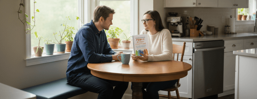 Supportive couple sharing a calm moment, symbolizing encouragement and self-esteem in a warm, natural setting