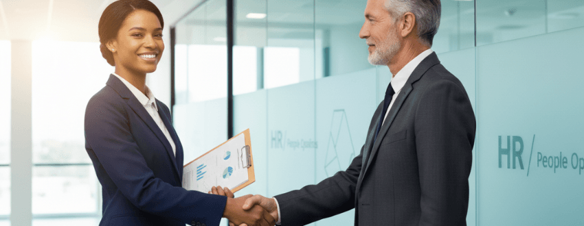 Leader using a development assessment to prepare for a promotion in a modern office setting