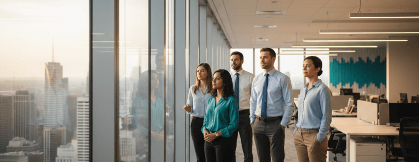 Leader ready for a leadership potential assessment, focused and confident in a modern office setting