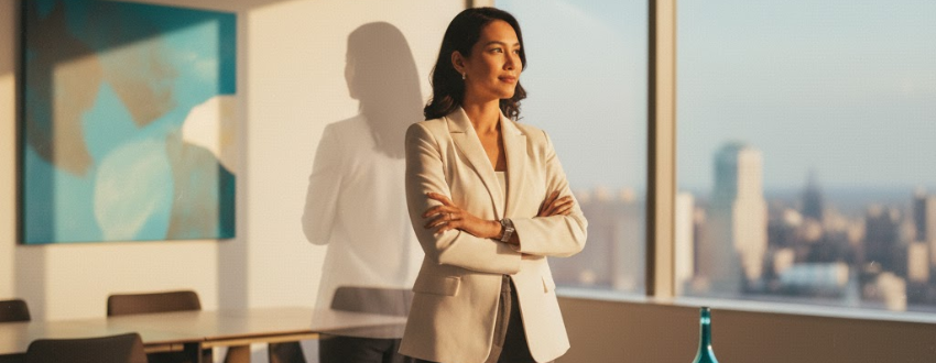 what-is-imposter-syndrome-hero Confident woman leader in a modern office, symbolizing clarity beyond self-doubt.