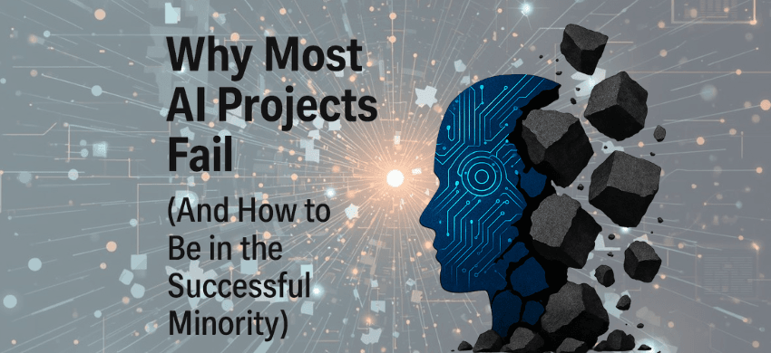 Why Most AI Projects Fail ( And How to Be in the Succesful Minority) (850 x 390 px) (1) Hand drawing a circular coaching framework linking Leadership, Develop, Practice, Mentoring, Training, and Career on a notebook.