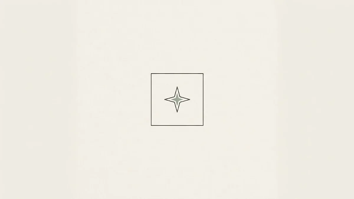 Minimalist line illustration of a four-pointed sage green star held inside a thin square frame on a cream background, illustrating AI kept within a one page governance framework for a small business