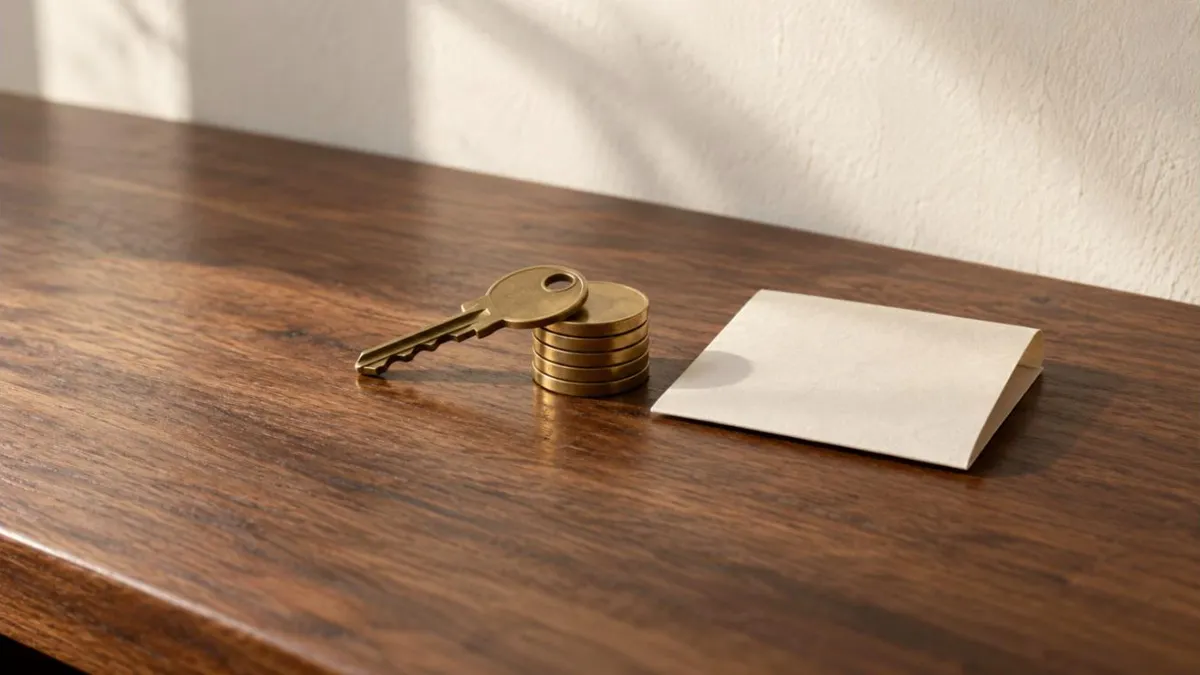 A long paper receipt curling off the edge of a desk beside a pen and a closed folder, illustrating the cost to sell a business