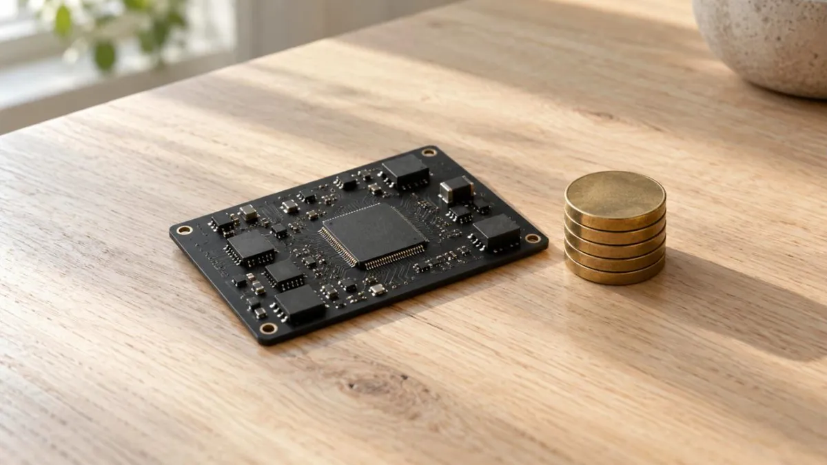 A set of brass keys laid out on a dark workbench beside a small server rack, illustrating what a fractional CTO costs per month