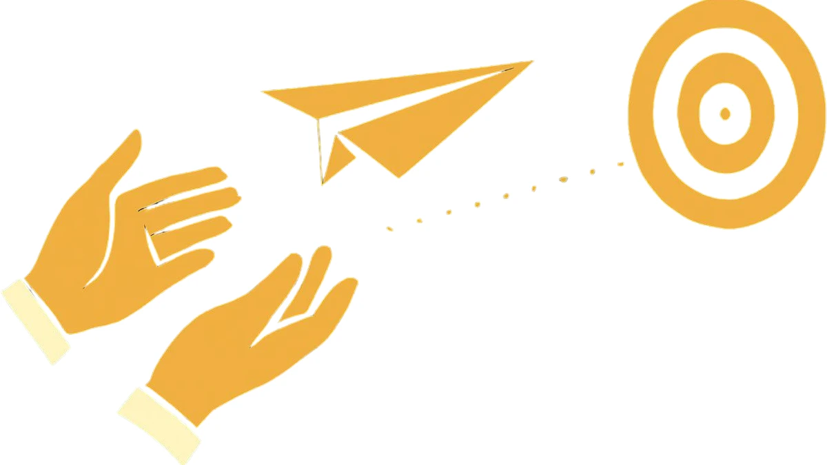 Illustration of a leader's hands releasing a paper airplane flying toward a target, representing hands-off laissez-faire leadership