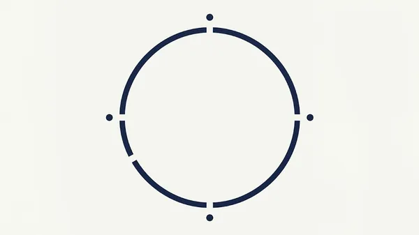 Minimalist illustration of a navy circle divided into four arcs with a dot beside each gap, illustrating the four helping roles of a manager as coach