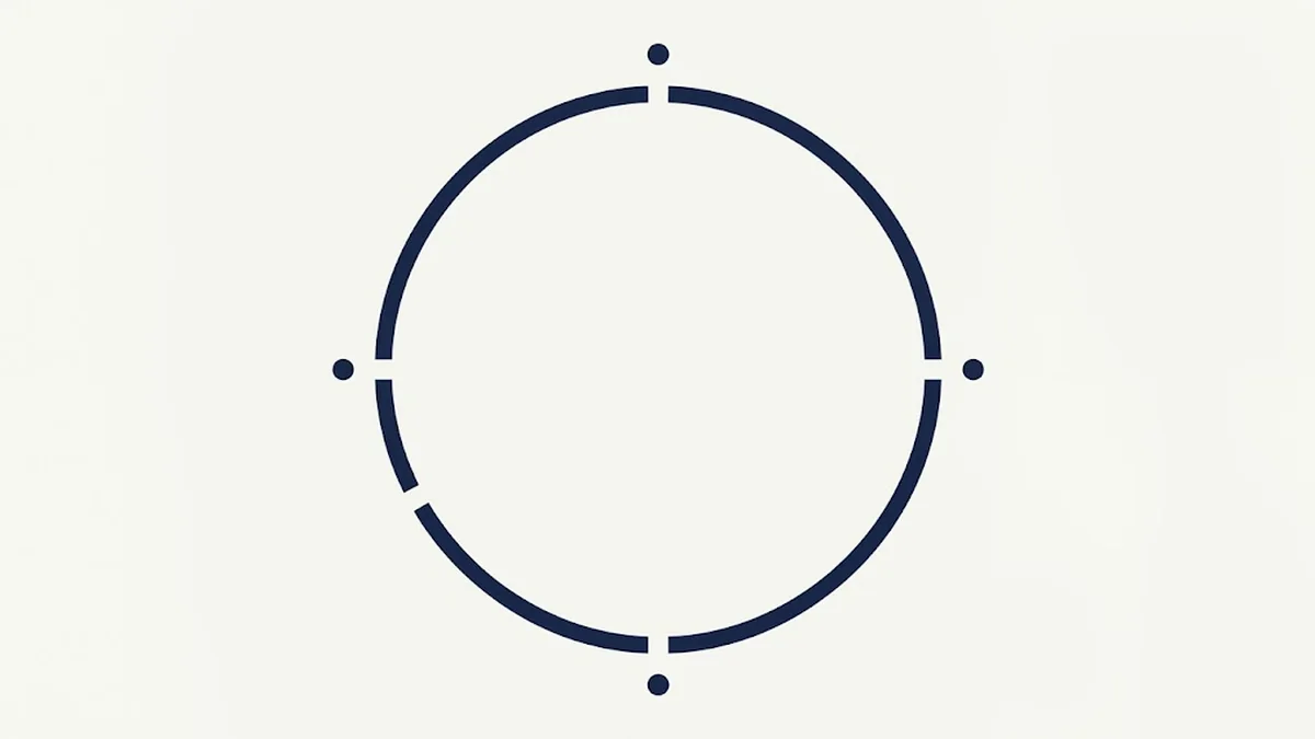 Minimalist illustration of a navy circle divided into four arcs with a dot beside each gap, illustrating the four helping roles of a manager as coach