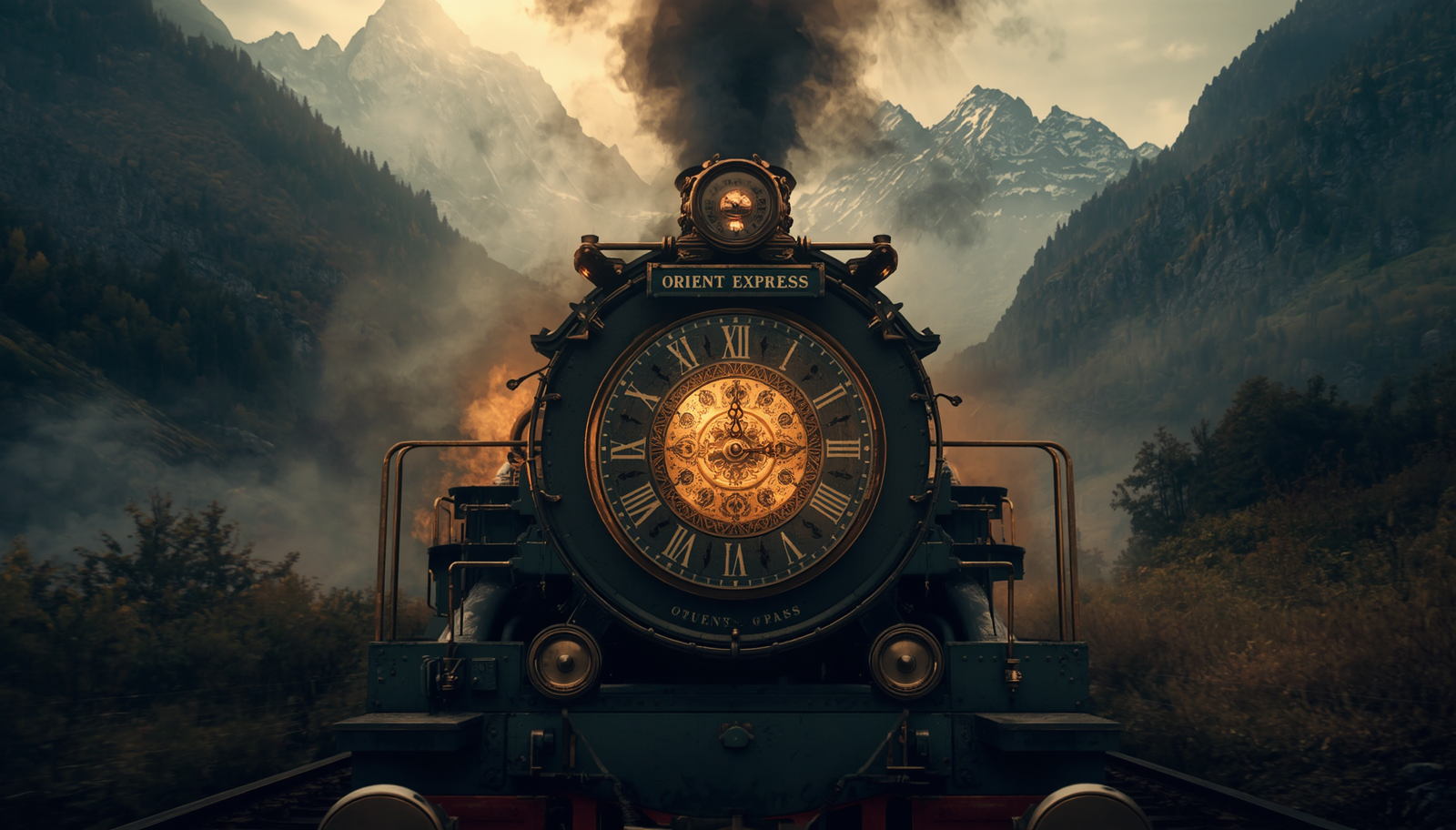 Vintage Swiss clock on an Orient Express train in the Swiss Alps, symbolizing structured meeting protocols and time management.