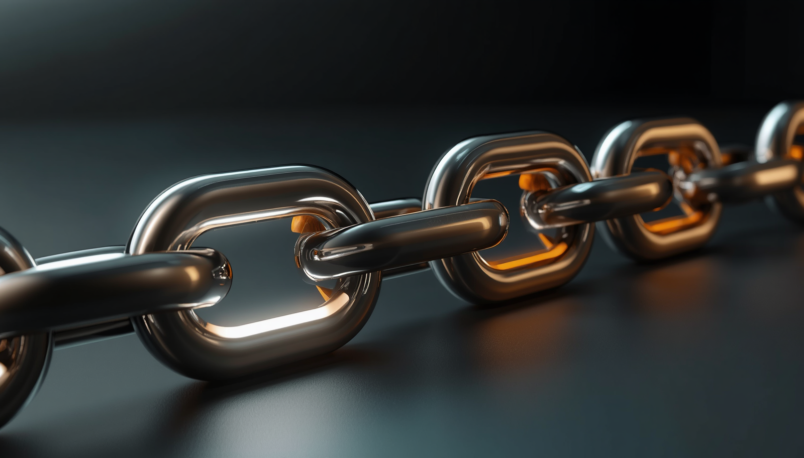 A conceptual four-link metallic chain with one gap, representing the four dimensions of an AI readiness checklist and finding the weakest link.