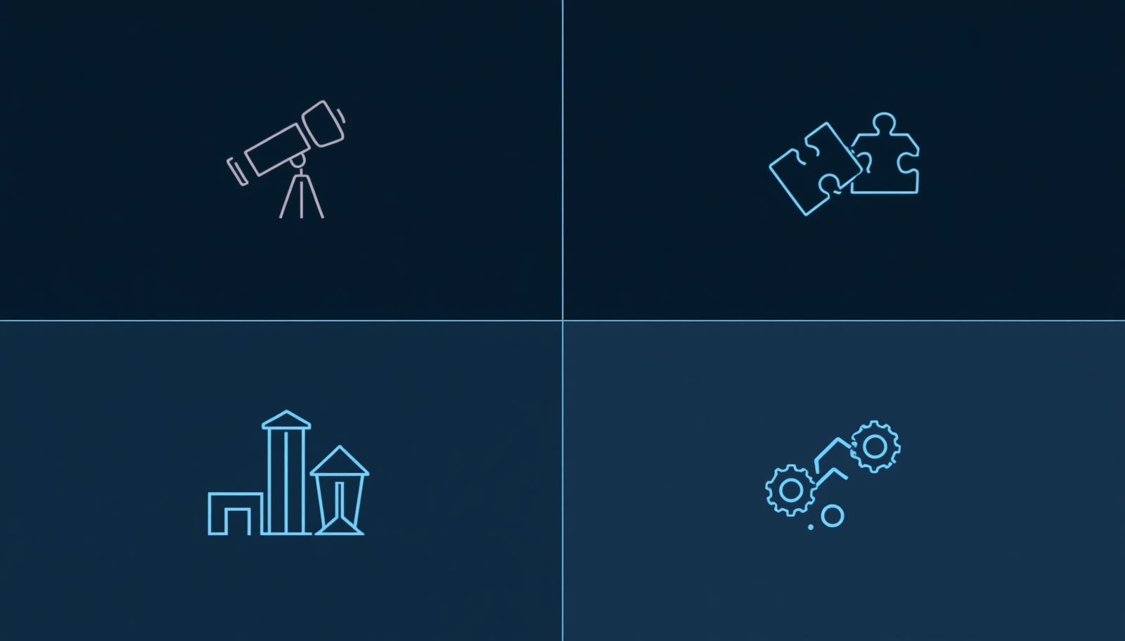 A clean corporate graphic with four quadrants representing the four types of a leadership style quiz: visionary, coach, strategist, and executor.